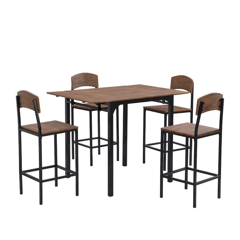 Ensemble de salle à manger avec table à rabats et chaises hautes, marron/marron rustique, 4 places