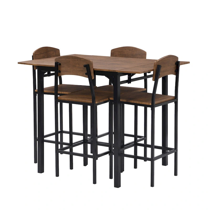 Ensemble de salle à manger avec table à rabats et chaises hautes, marron/marron rustique, 4 places