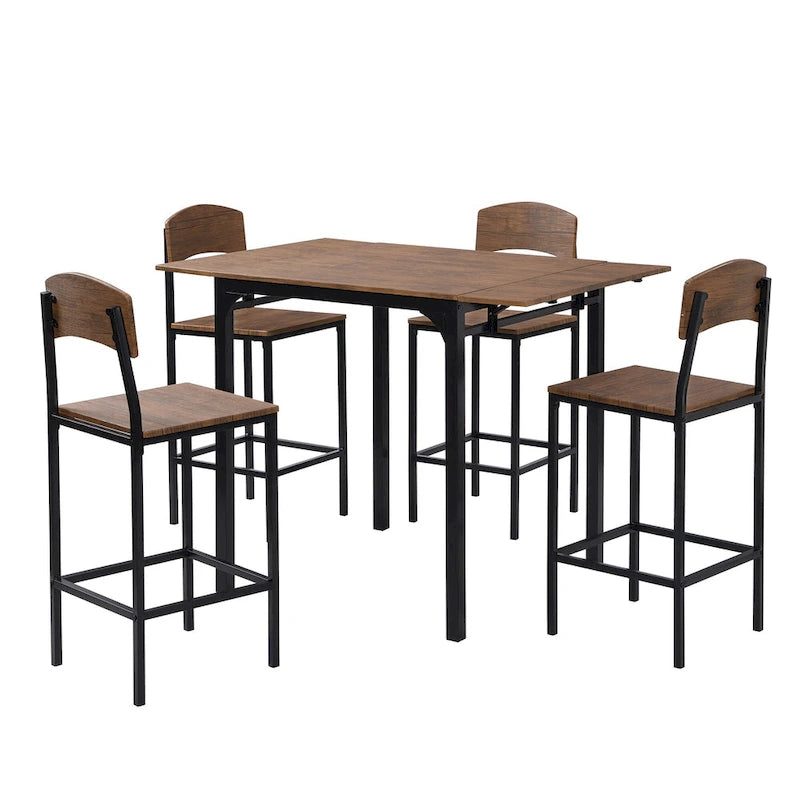Ensemble de salle à manger avec table à rabats et chaises hautes, marron/marron rustique, 4 places