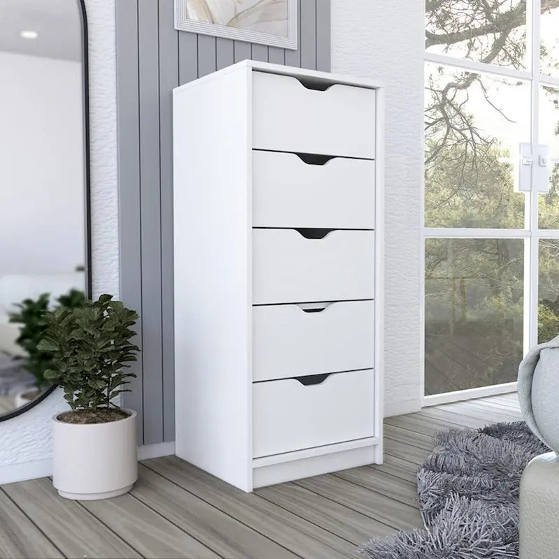 Commode verticale à 5 tiroirs, Noir / Blanc, Standard, pour 1