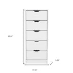 Commode verticale à 5 tiroirs, Noir / Blanc, Standard, pour 1