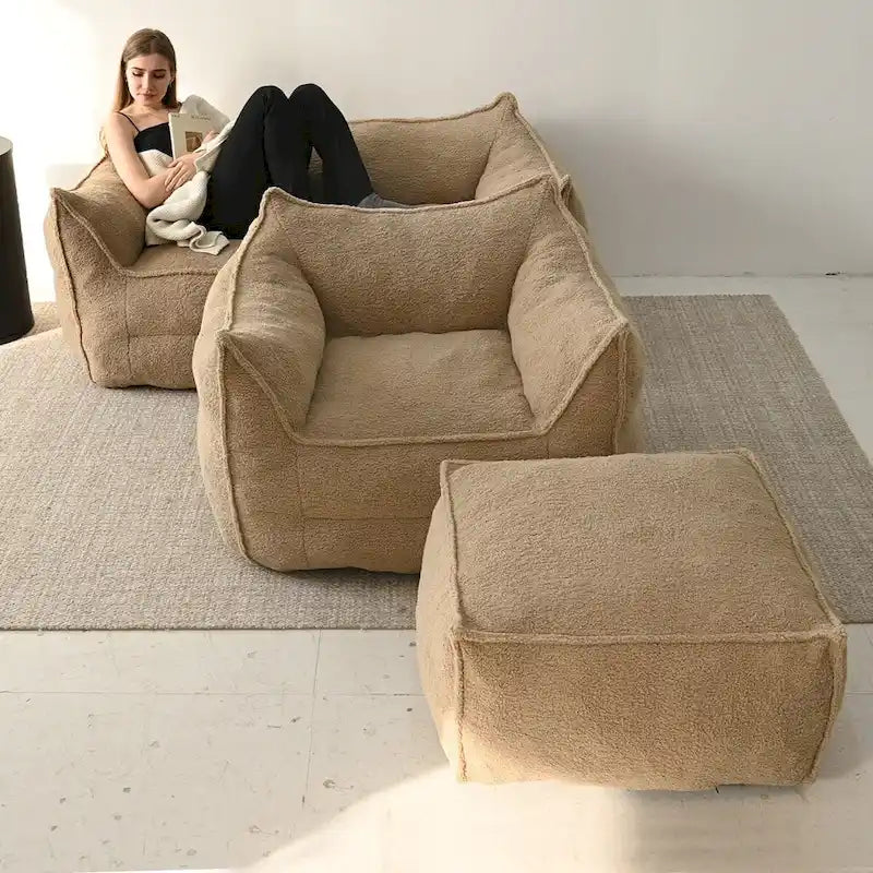 Canapé Boucle Crème — Causeuse / Ottoman / Individuel, 1-2 Personnes