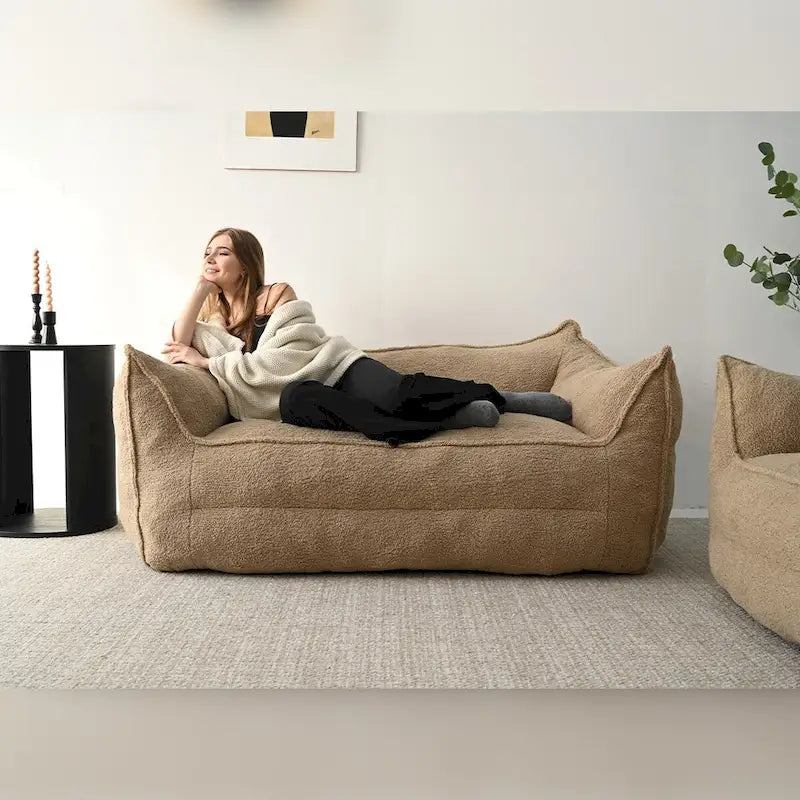 Canapé Boucle Crème — Causeuse / Ottoman / Individuel, 1-2 Personnes