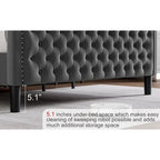 Lit plateforme King Size moderne en velours avec tête de lit capitonnée pour chambre à coucher