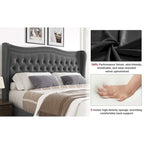 Lit plateforme King Size moderne en velours avec tête de lit capitonnée pour chambre à coucher