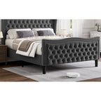 Lit plateforme King Size moderne en velours avec tête de lit capitonnée pour chambre à coucher