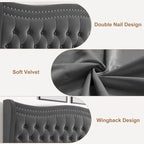 Lit plateforme King Size moderne en velours avec tête de lit capitonnée pour chambre à coucher