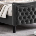 Lit plateforme King Size moderne en velours avec tête de lit capitonnée pour chambre à coucher