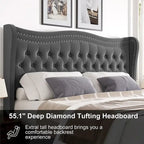 Lit plateforme King Size moderne en velours avec tête de lit capitonnée pour chambre à coucher
