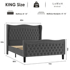 Lit plateforme King Size moderne en velours avec tête de lit capitonnée pour chambre à coucher
