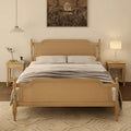 Lit plateforme en rotin noyer/blanc antique avec tête et pied de lit, grand lit et très grand lit, pour 2 personnes