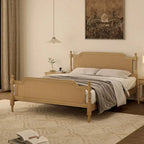 Lit plateforme en rotin noyer/blanc antique avec tête et pied de lit, grand lit et très grand lit, pour 2 personnes