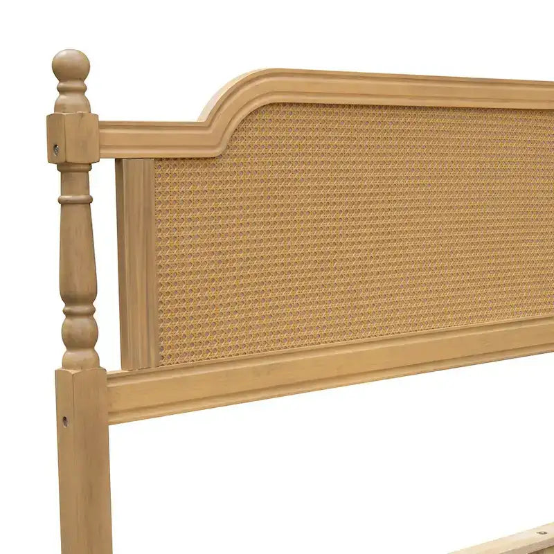 Lit plateforme en rotin noyer/blanc antique avec tête et pied de lit, grand lit et très grand lit, pour 2 personnes