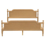 Lit plateforme en rotin noyer/blanc antique avec tête et pied de lit, grand lit et très grand lit, pour 2 personnes