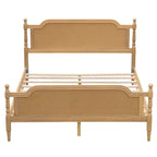 Lit plateforme en rotin noyer/blanc antique avec tête et pied de lit, grand lit et très grand lit, pour 2 personnes
