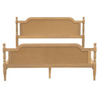 Lit plateforme en rotin noyer/blanc antique avec tête et pied de lit, grand lit et très grand lit, pour 2 personnes