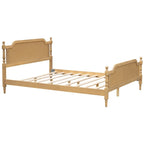 Lit plateforme en rotin noyer/blanc antique avec tête et pied de lit, grand lit et très grand lit, pour 2 personnes