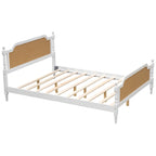 Lit plateforme en rotin noyer/blanc antique avec tête et pied de lit, grand lit et très grand lit, pour 2 personnes