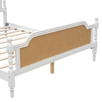 Lit plateforme en rotin noyer/blanc antique avec tête et pied de lit, grand lit et très grand lit, pour 2 personnes
