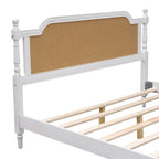 Lit plateforme en rotin noyer/blanc antique avec tête et pied de lit, grand lit et très grand lit, pour 2 personnes