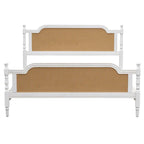 Lit plateforme en rotin noyer/blanc antique avec tête et pied de lit, grand lit et très grand lit, pour 2 personnes