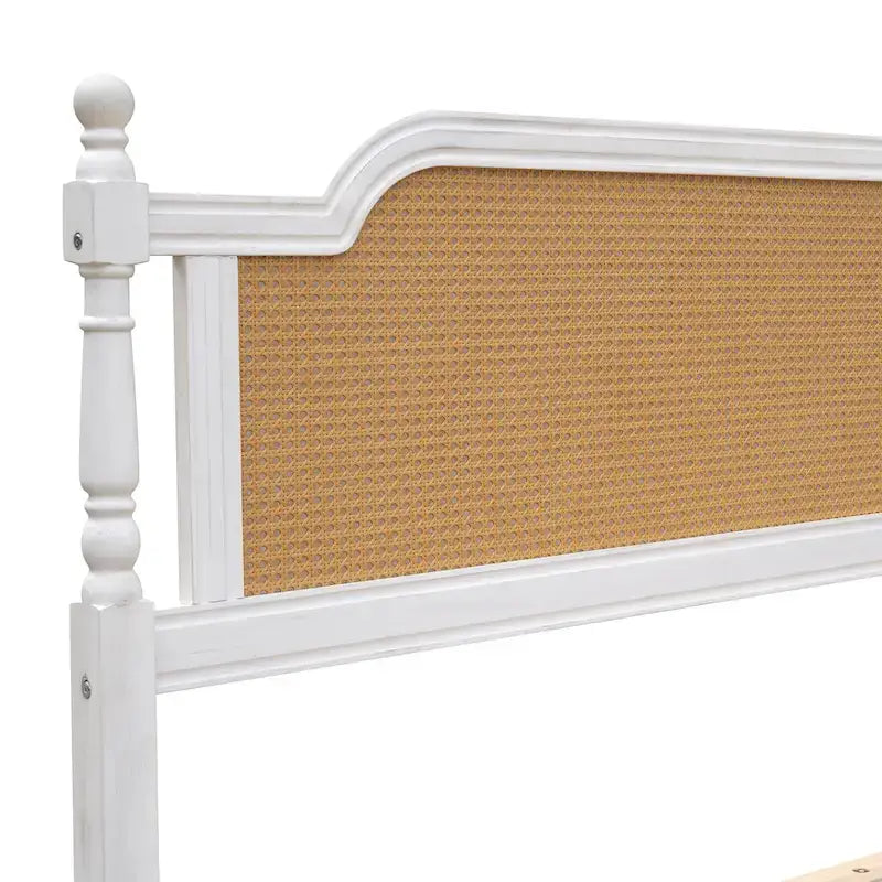 Lit plateforme en rotin noyer/blanc antique avec tête et pied de lit, grand lit et très grand lit, pour 2 personnes