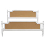 Lit plateforme en rotin noyer/blanc antique avec tête et pied de lit, grand lit et très grand lit, pour 2 personnes