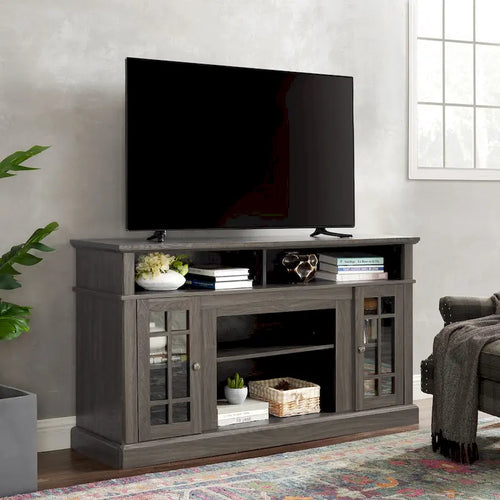 Meuble TV 58 po avec rangements ouverts et fermés – Expresso / Gris délavé / Noir + Noyer foncé, convient aux téléviseurs jusqu'à 65 po