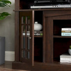 Meuble TV 58 po avec rangements ouverts et fermés – Expresso / Gris délavé / Noir + Noyer foncé, convient aux téléviseurs jusqu'à 65 po