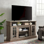 Meuble TV 58 po avec rangements ouverts et fermés – Expresso / Gris délavé / Noir + Noyer foncé, convient aux téléviseurs jusqu'à 65 po