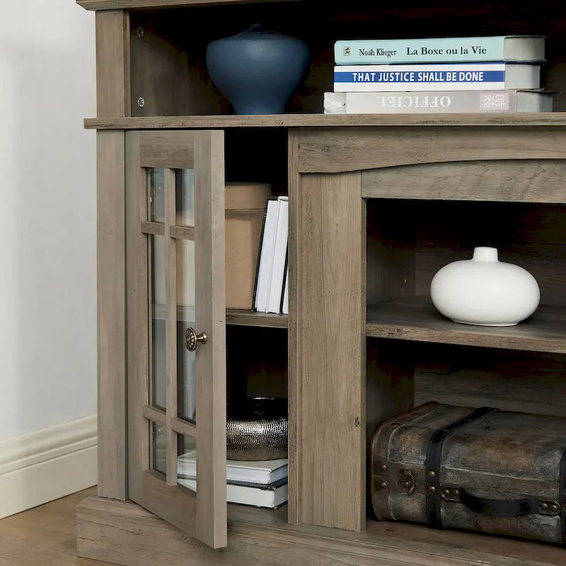 Meuble TV 58 po avec rangements ouverts et fermés – Expresso / Gris délavé / Noir + Noyer foncé, convient aux téléviseurs jusqu'à 65 po