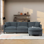 Canapé d'angle 4 places gris foncé avec pouf mobile et accoudoir de rangement