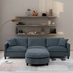 Canapé d'angle 4 places gris foncé avec pouf mobile et accoudoir de rangement