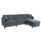Canapé d'angle 4 places gris foncé avec pouf mobile et accoudoir de rangement