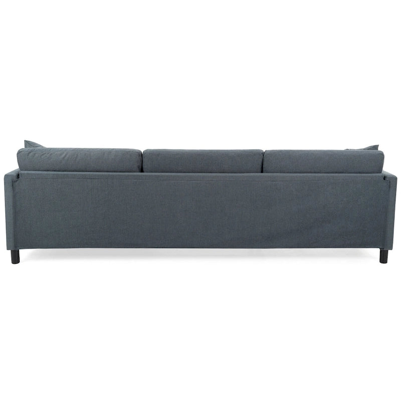 Canapé d'angle 4 places gris foncé avec pouf mobile et accoudoir de rangement