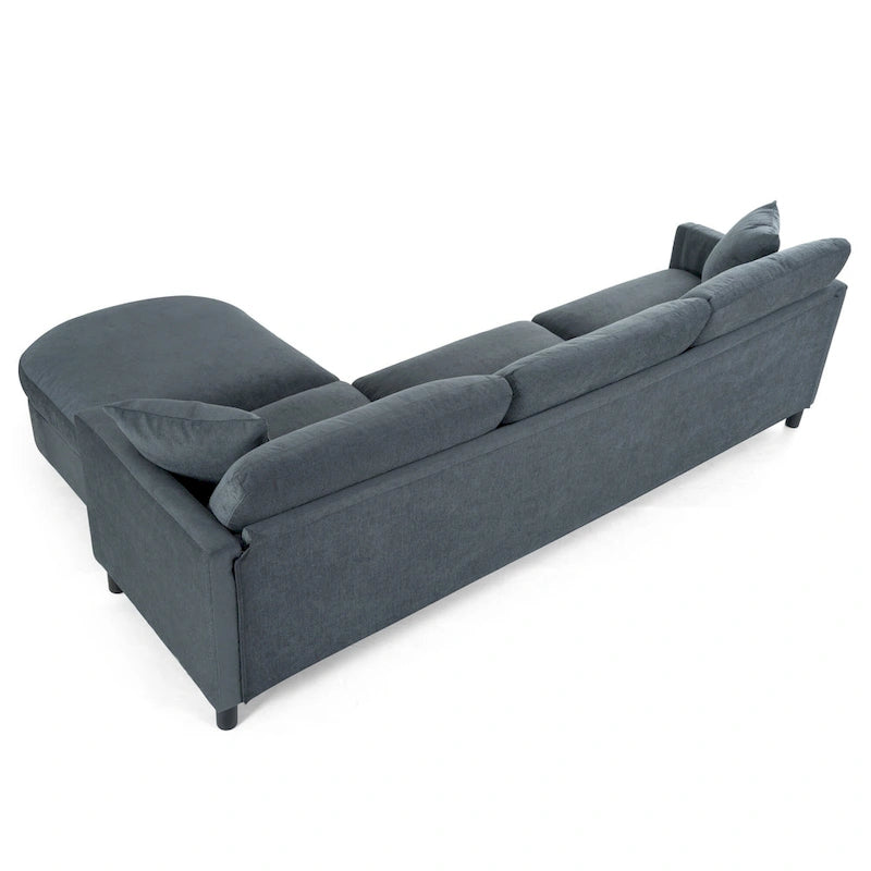 Canapé d'angle 4 places gris foncé avec pouf mobile et accoudoir de rangement