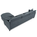 Canapé d'angle 4 places gris foncé avec pouf mobile et accoudoir de rangement