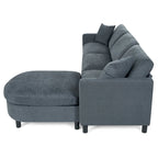 Canapé d'angle 4 places gris foncé avec pouf mobile et accoudoir de rangement