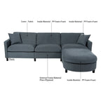 Canapé d'angle 4 places gris foncé avec pouf mobile et accoudoir de rangement