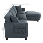 Canapé d'angle 4 places gris foncé avec pouf mobile et accoudoir de rangement