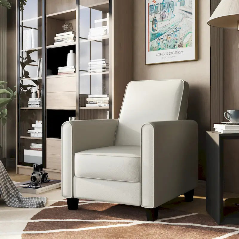 Fauteuil inclinable traditionnel beige/gris/bleu à dossier poussoir avec passepoil – 1 personne