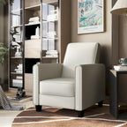 Fauteuil inclinable traditionnel beige/gris/bleu à dossier poussoir avec passepoil – 1 personne