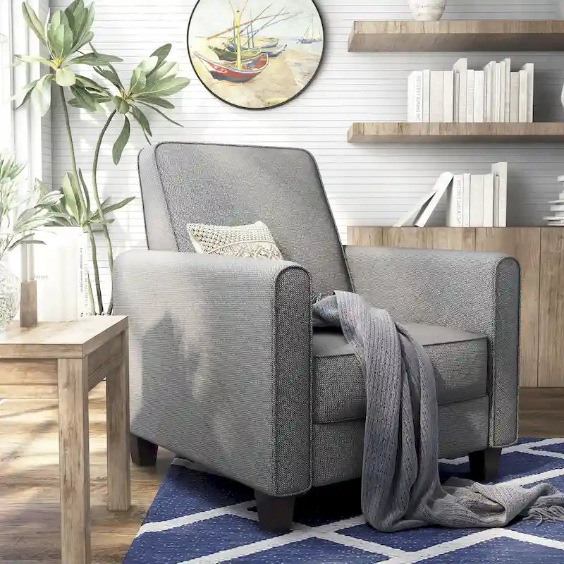 Fauteuil inclinable traditionnel beige/gris/bleu à dossier poussoir avec passepoil – 1 personne