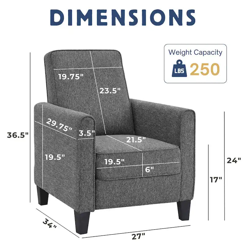 Fauteuil inclinable traditionnel beige/gris/bleu à dossier poussoir avec passepoil – 1 personne