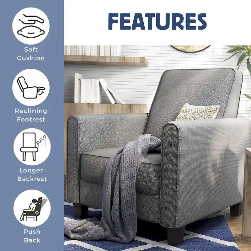 Fauteuil inclinable traditionnel beige/gris/bleu à dossier poussoir avec passepoil – 1 personne