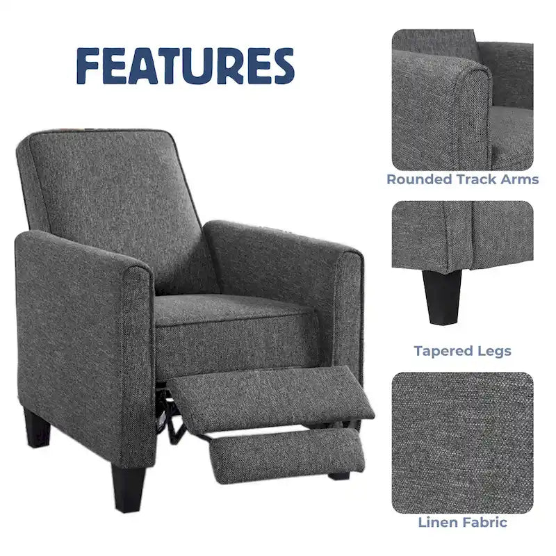 Fauteuil inclinable traditionnel beige/gris/bleu à dossier poussoir avec passepoil – 1 personne