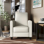 Fauteuil inclinable traditionnel beige/gris/bleu à dossier poussoir avec passepoil – 1 personne