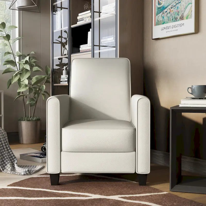 Fauteuil inclinable traditionnel beige/gris/bleu à dossier poussoir avec passepoil – 1 personne