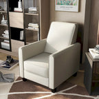 Fauteuil inclinable traditionnel beige/gris/bleu à dossier poussoir avec passepoil – 1 personne