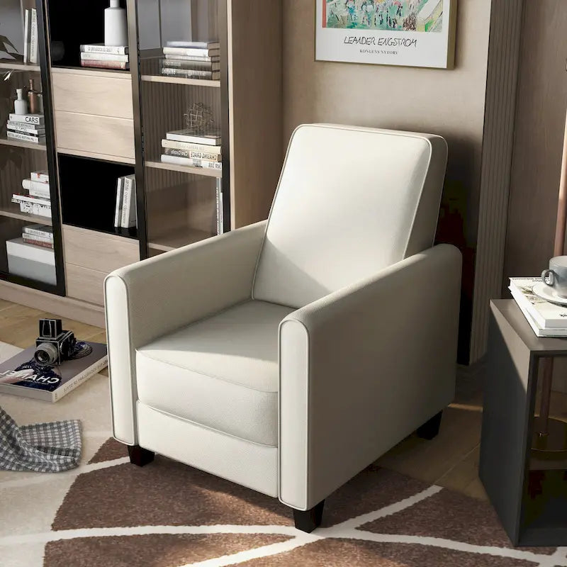 Fauteuil inclinable traditionnel beige/gris/bleu à dossier poussoir avec passepoil – 1 personne